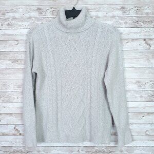 Ellen Tracy Womens Cable Knit Sweater S Turtleneck Long Sleeve Gray Heather 877